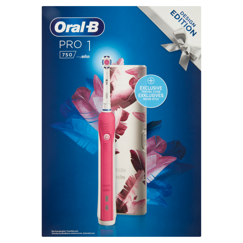 Oral-B Power Spazzolino Elettrico Ricaricabile Pro 1 750 3D White Design Edition + Custodia Viaggio