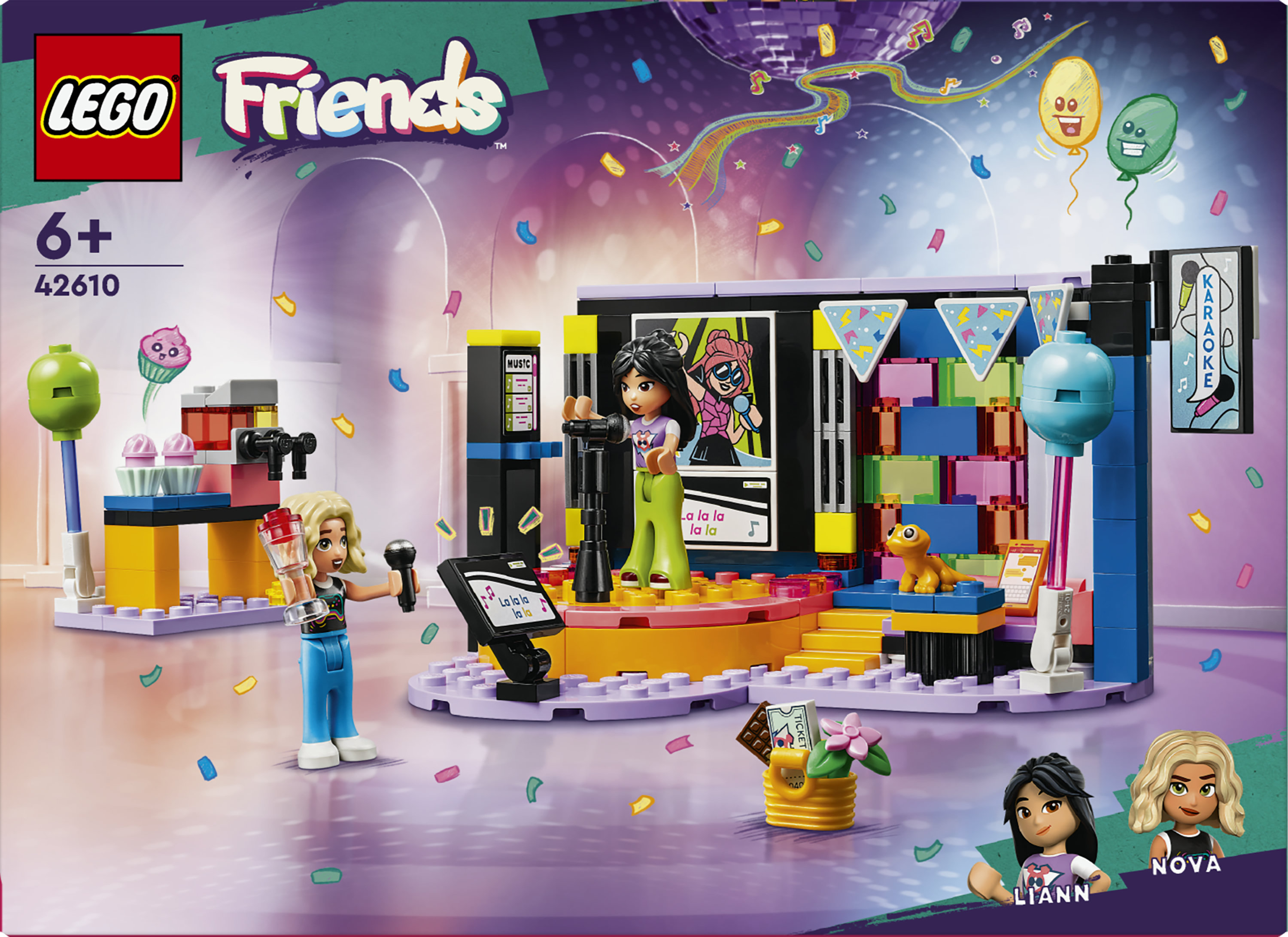 LEGO Friends 42610 Karaoke Party, Giochi Musicali per Bambini di 6+ Anni con Palco Girevole e 2 Mini Bamboline di Liann e Nova