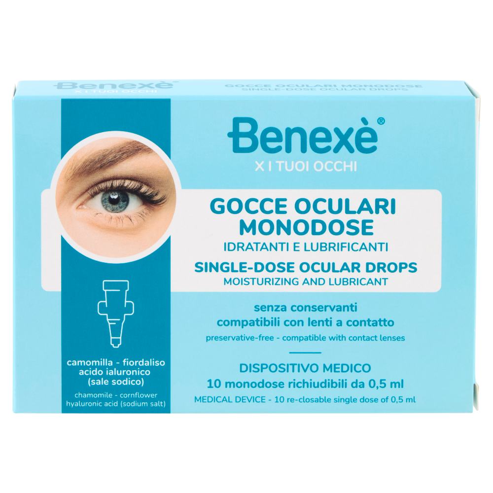 Benex&egrave; X i Tuoi Occhi Gocce Oculari Monodose Azione Idratanti e Lubrificanti 10 x 0,5 ml