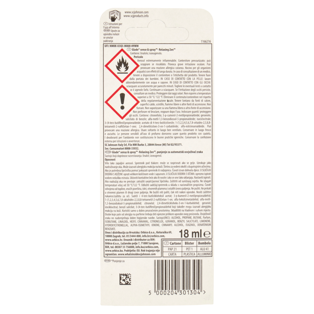 Glade Sense&Spray Ricarica, Profumatore per Ambienti, Relaxing Zen 18 ml