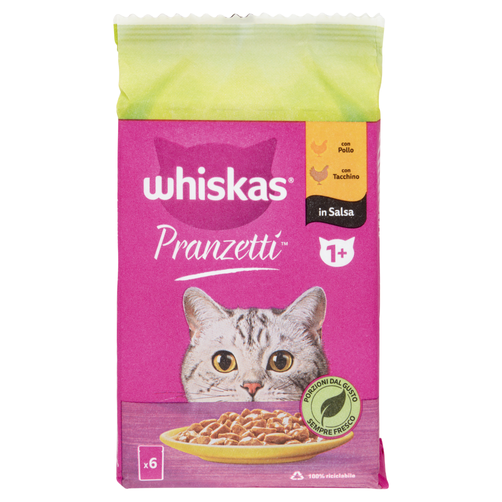 Whiskas Pranzetti Cibo Umido Gatto con Pollo e Tacchino in Salsa 6 x 50 g