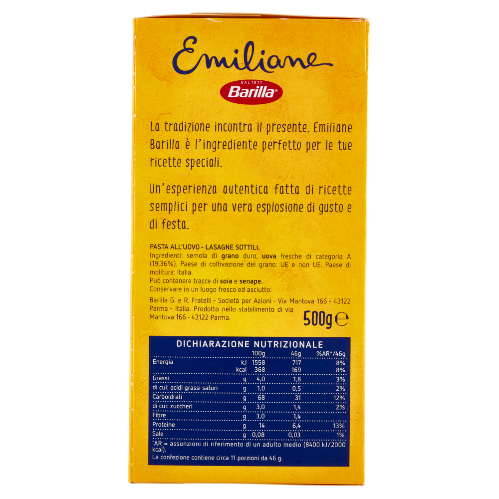 Barilla Emiliane Le sottili Lasagne Pasta all'Uovo 500g