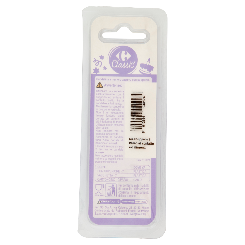 Carrefour Classic Candelina Numero 1 Azzurra con supporto
