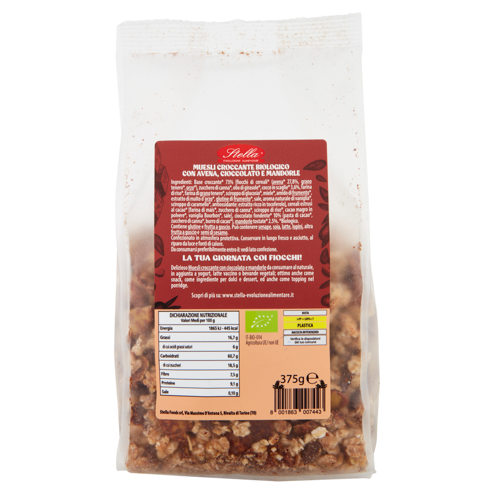 Stella Crunchy Avena con Cioccolato  e Mandorle Bio 375 g