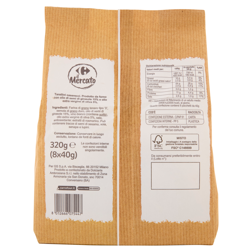 Carrefour il Mercato Tarallini caserecci 8 x 40 g