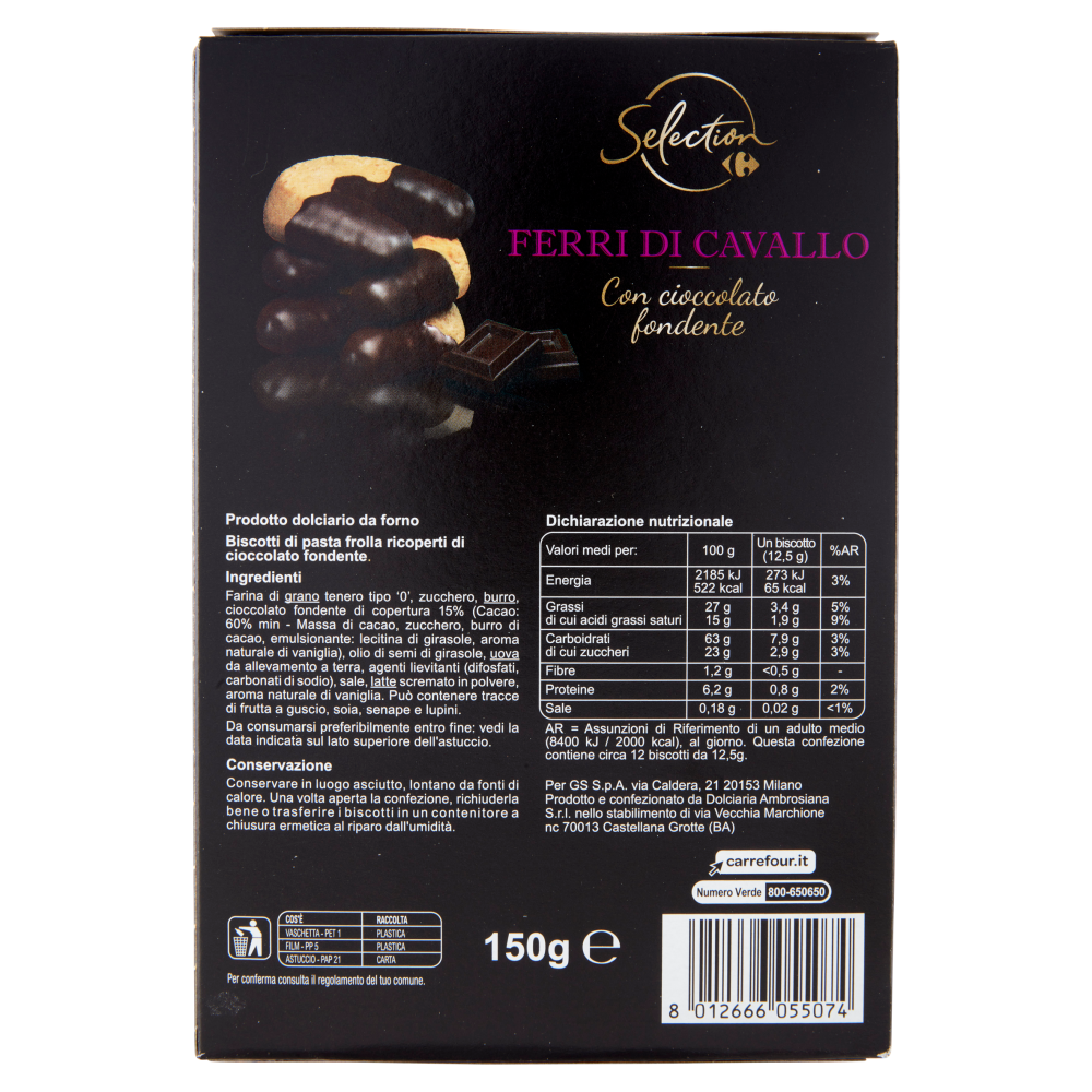 Carrefour Selection Ferri di Cavallo con cioccolato fondente 150 g