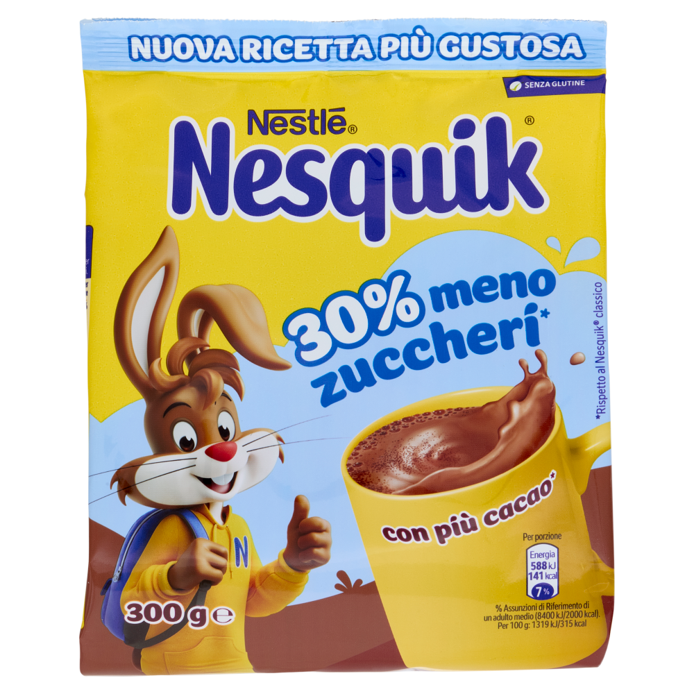 NESQUIK 30% Meno Zuccheri Preparato per Bevanda con Cacao Solubile,  Sacchetto 300g