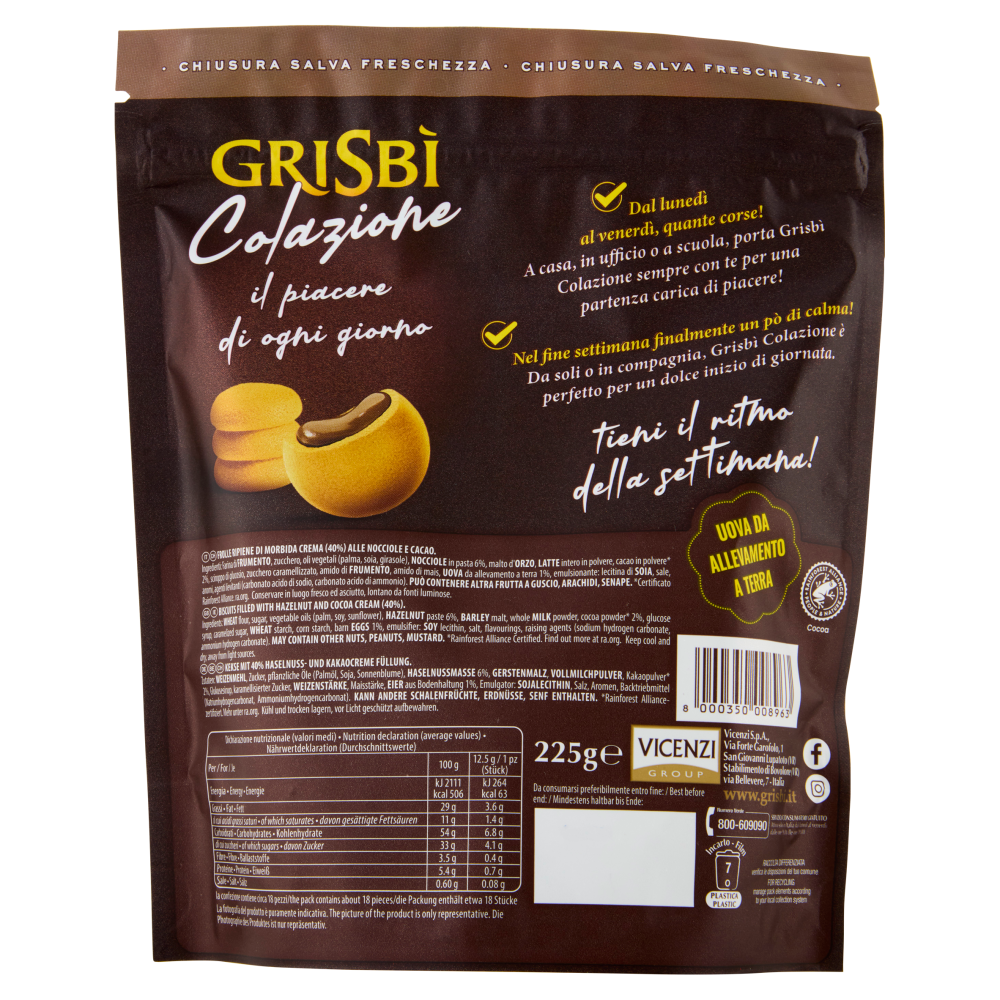 Grisbì Colazione con Crema di Nocciole e Cacao 225 g