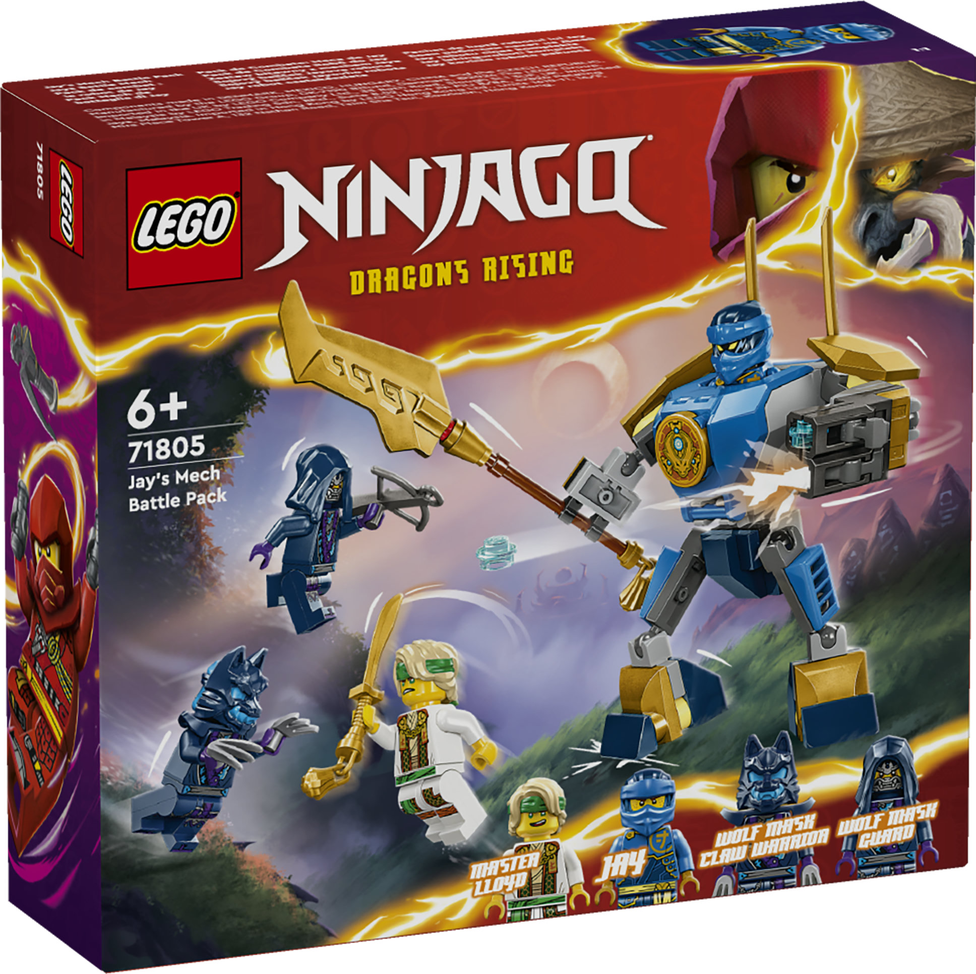 LEGO NINJAGO 71805 Pack Mech da Battaglia di Jay, Giochi per Bambini 6+, Action Figure Giocattolo da Costruire e 4 Minifigure