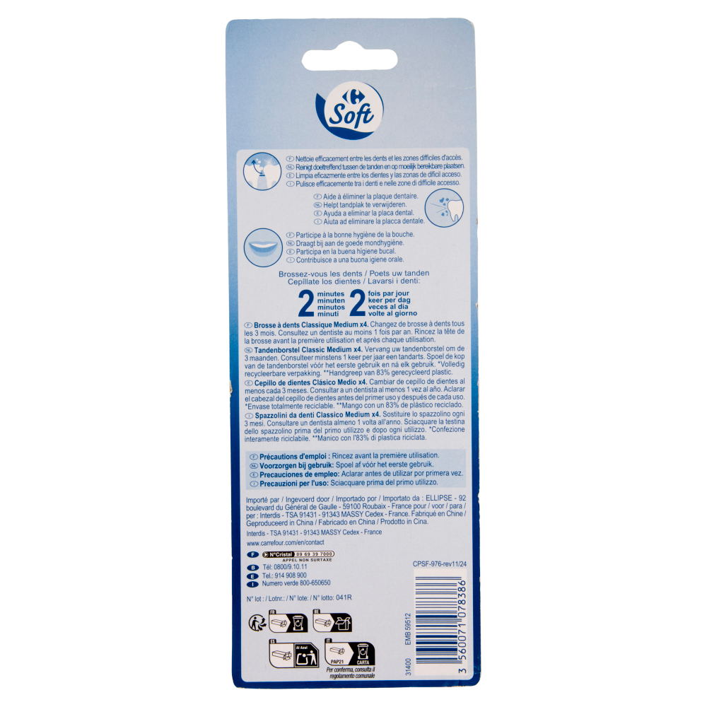 Carrefour Soft Classic Spazzolini da denti Medium 4 pz