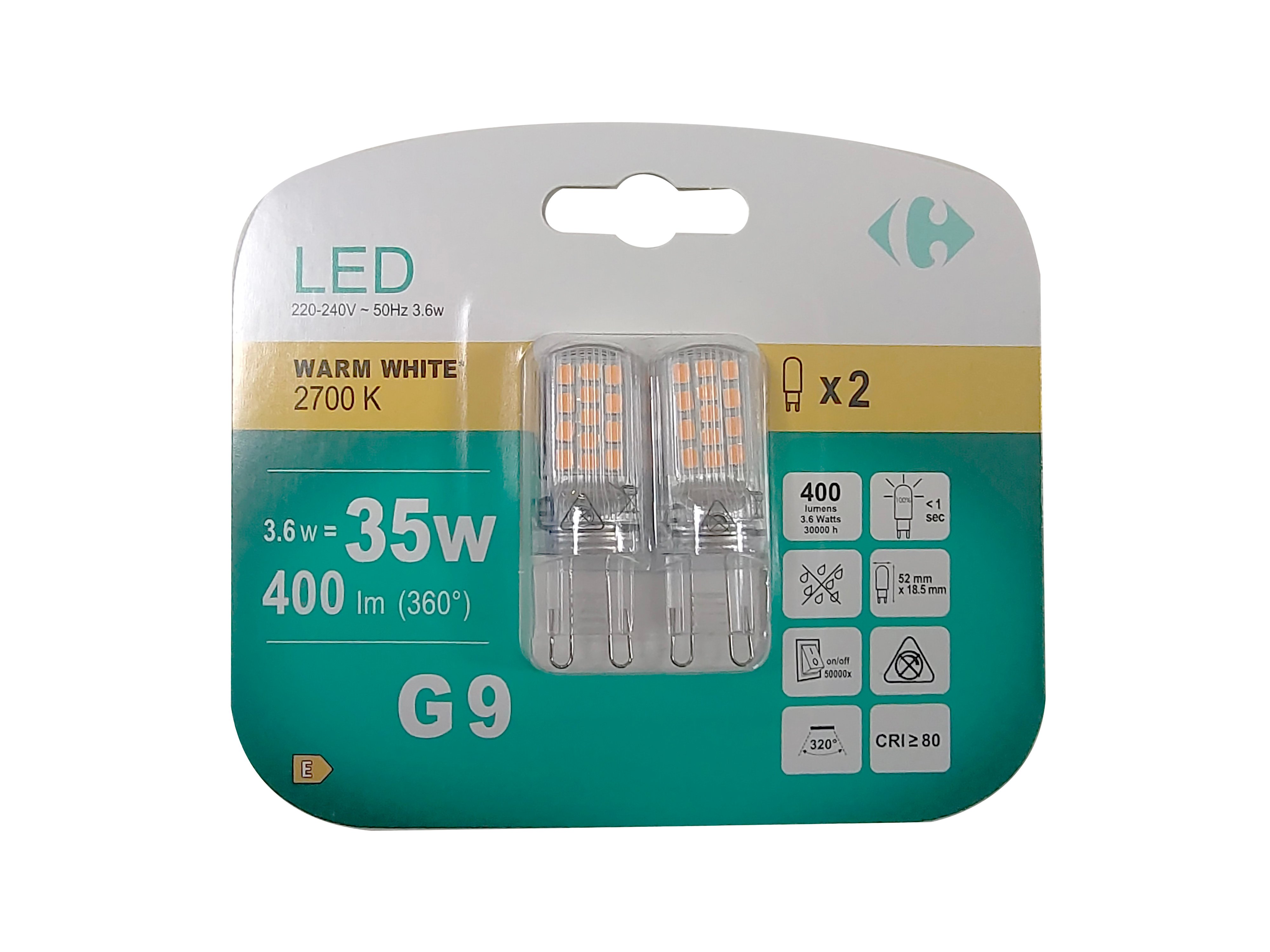 Carrefour 2 led capsula 35W, attacco G9, luce calda