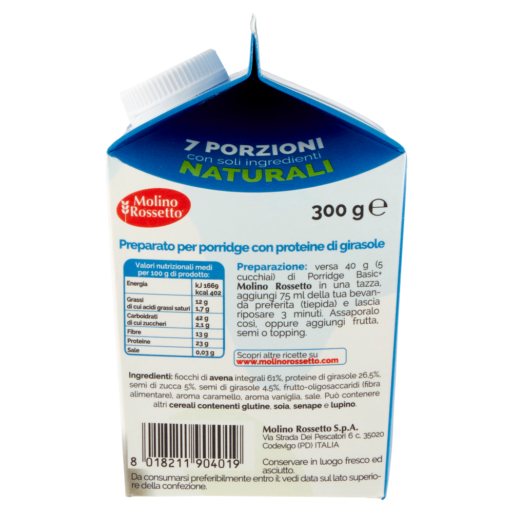 Molino Rossetto Pro+ Porridge Proteico Basic + con semi di zucca e girasole 300 g