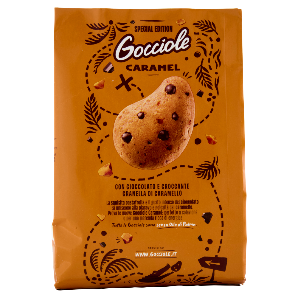 Pavesi Gocciole Caramel Biscotti con Gocce di Cioccolato e Granella di Caramello 300g