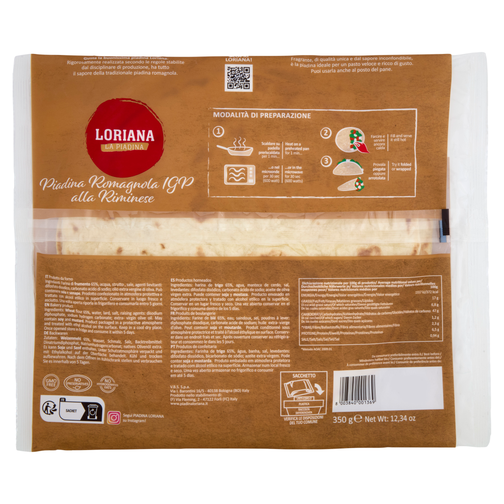 Loriana Riminese IGP 3 piadine 350 g