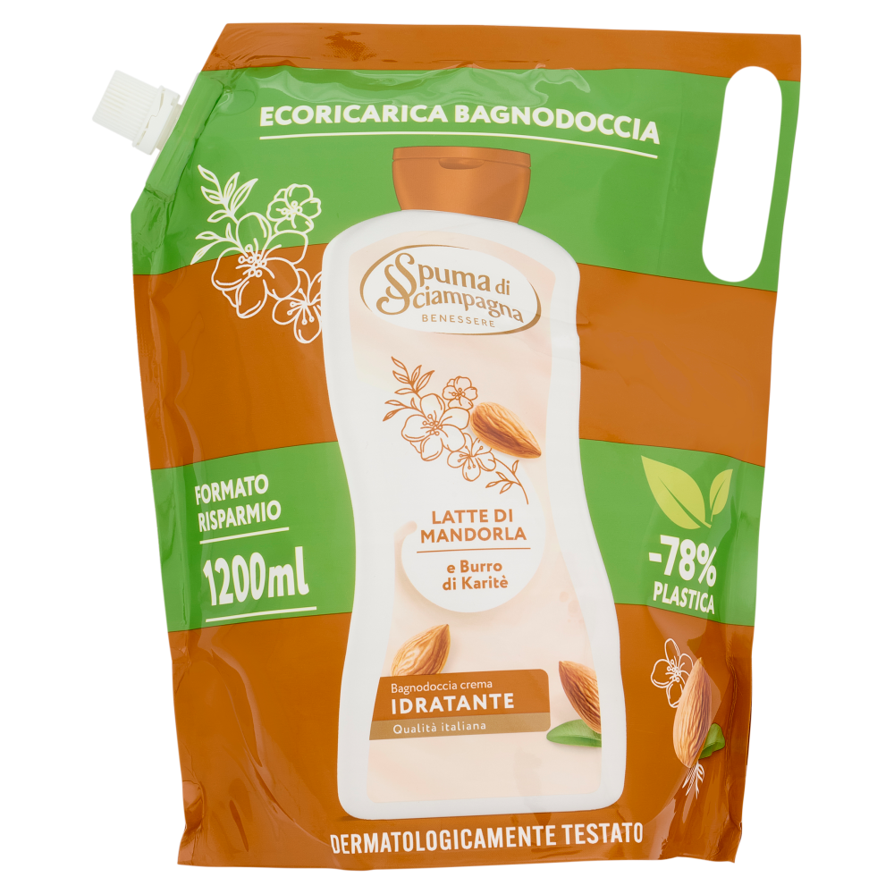Spuma di Sciampagna Benessere Bagnodoccia crema Idratante Latte di Mandorla Ecoricarica 1200 ml