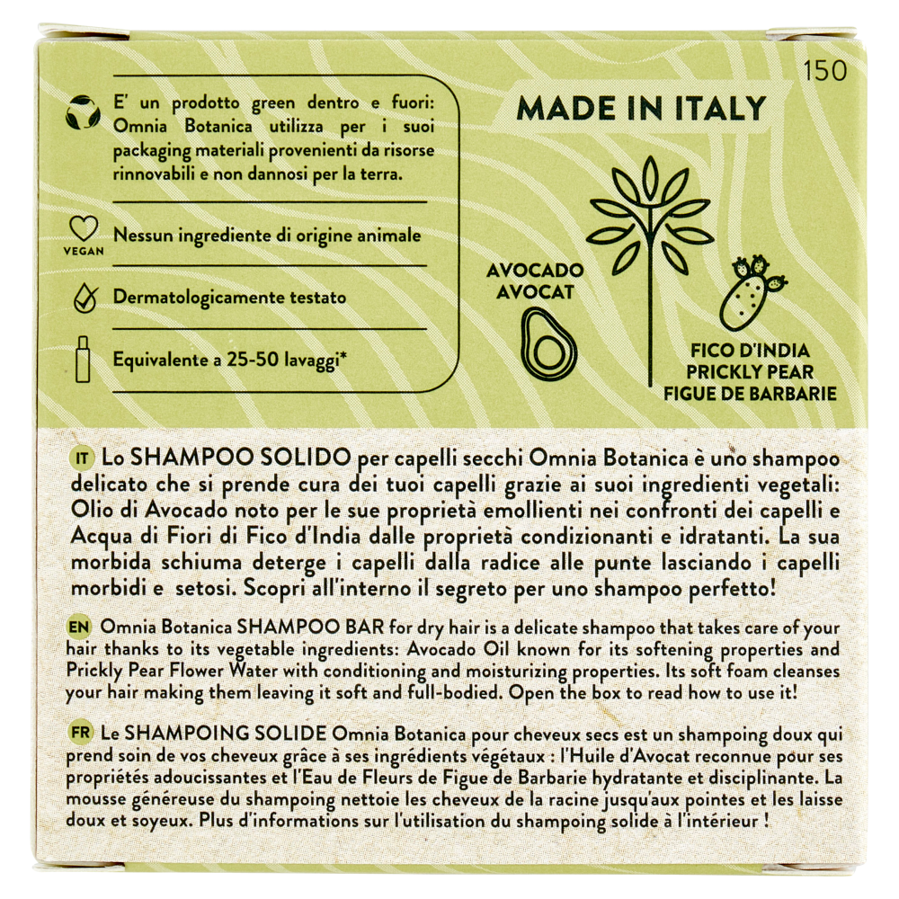 Omnia Botanica Shampoo Solido Capelli Secchi Avocado & Fico d'india 50 g