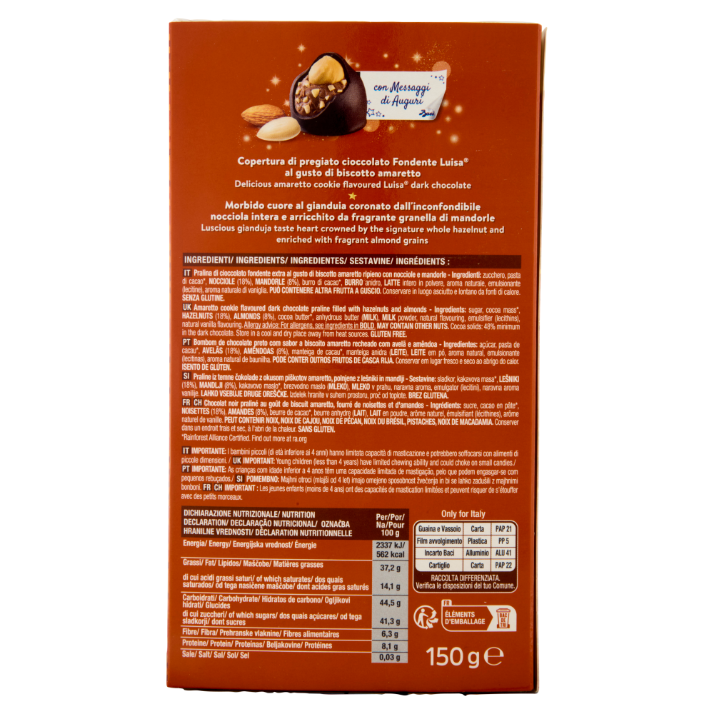 BACI PERUGINA Amaretto Cioccolatini Fondenti ripieni al Gianduia Scatola 150g