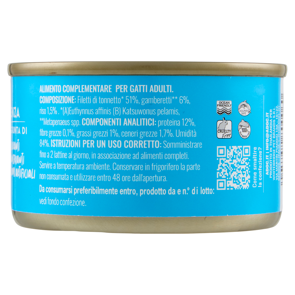 ADoC For Cats Naturally Premium Filetti di Tonnetto con Gamberetti in Gelatina 85 g