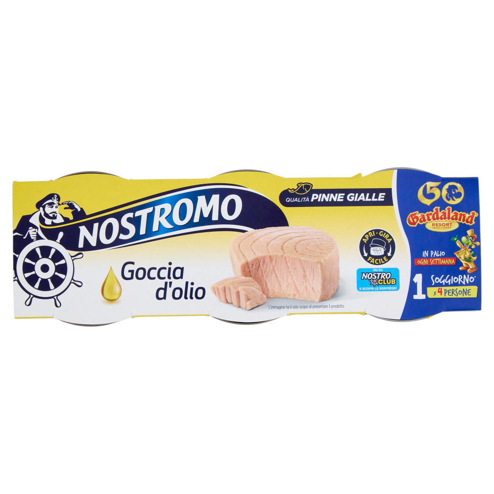 Nostromo Goccia d'olio Tonno all'Olio di Oliva Qualità Pinne Gialle 3 x 65 g