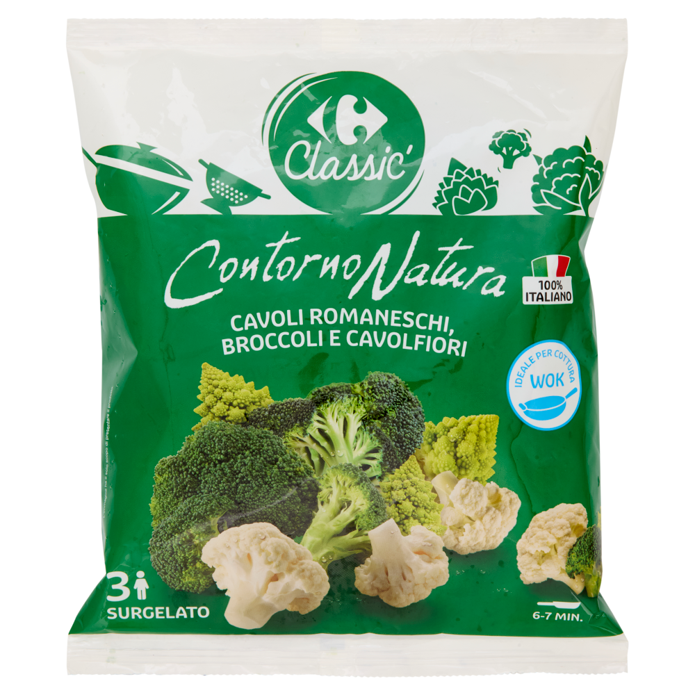 Carrefour Classic Contorno Natura Cavoli Romaneschi, Broccoli e Cavolfiori Surgelato 450 g