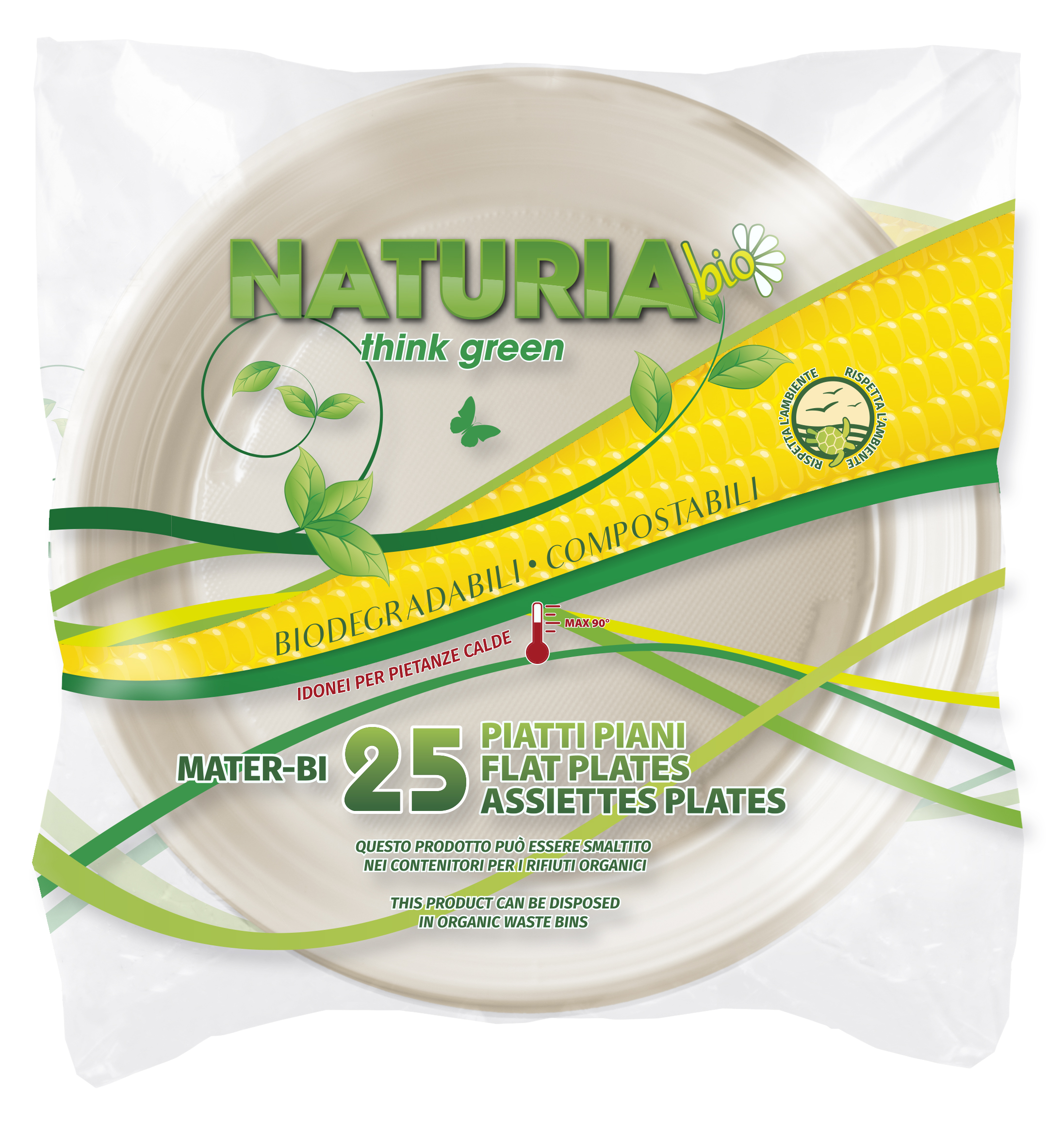 25 piatti piani 23 cm materiale bio