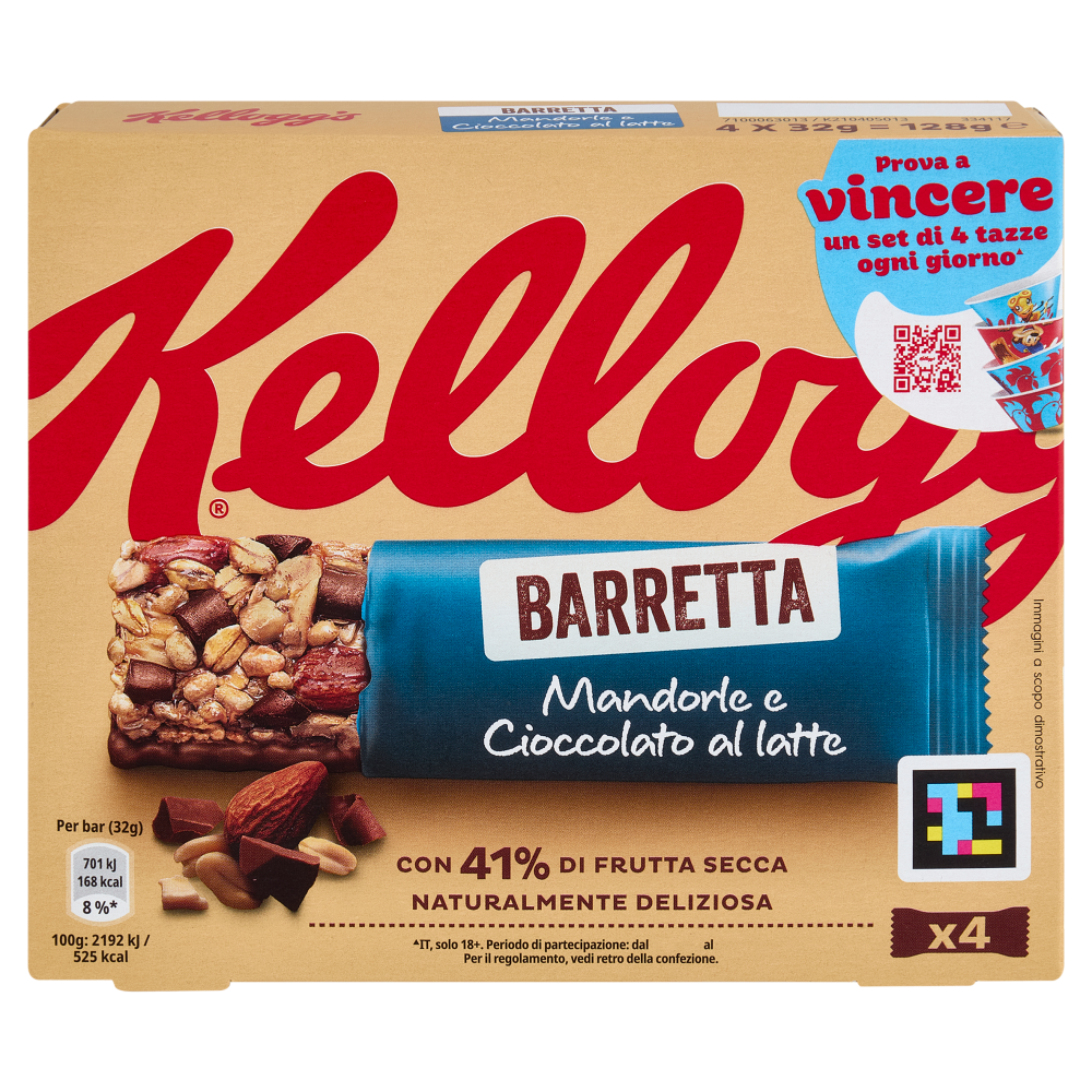 Kellogg's Barretta Mandorle e Cioccolato al latte 4 x 32 g