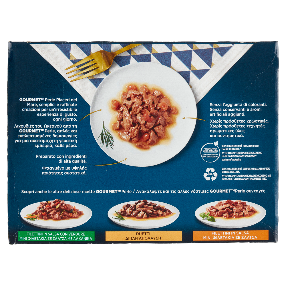 PURINA GOURMET Perle Piaceri del Mare Pesce dell'Oceano / Platessa / Salmone / Tonno 8 x 85 g