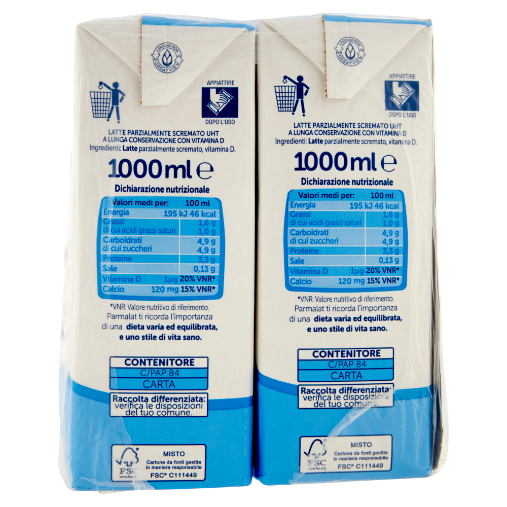 parmalat Bont&agrave; e Linea con Vitamina D Latte Parzialmente Scremato 6 x 1000 ml