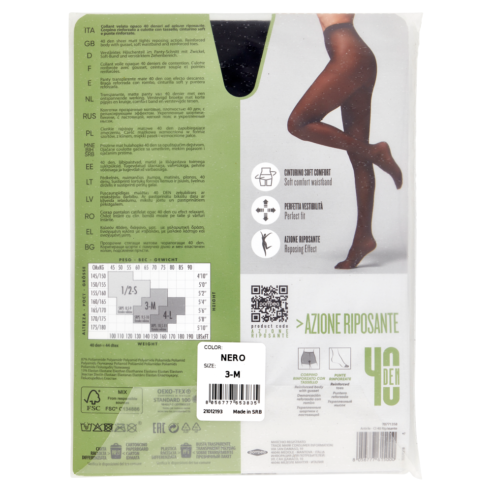 pompea Azione Riposante Collant velato opaco azione riposante 40 Den 3-M Nero