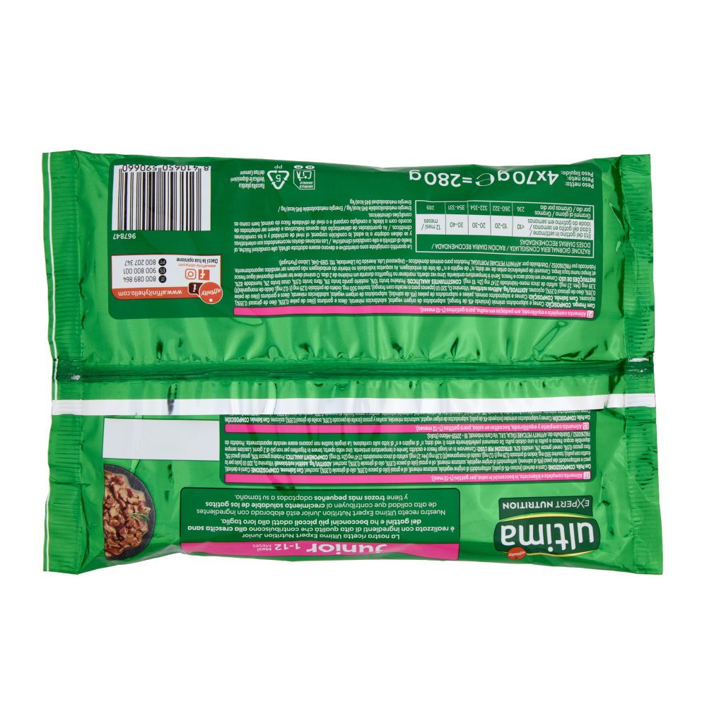 ultima Expert Nutrition Cat junior 1-12 Mesi con Pollo, con Salmone in Salsa 4 x 70 g