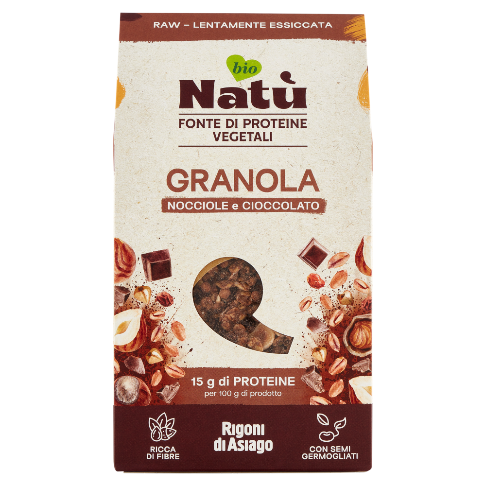 Rigoni di Asiago Natù Fonte di Proteine Vegetali Granola Nocciole e Cioccolato bio 250 g