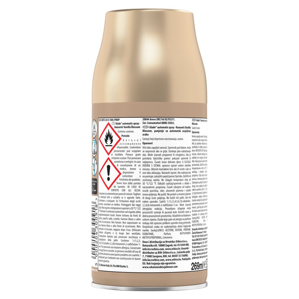 Glade Automatic Spray Ricarica, Profumatore per Ambienti, Fragranza Romantic Vanilla Blossom, 269 ml