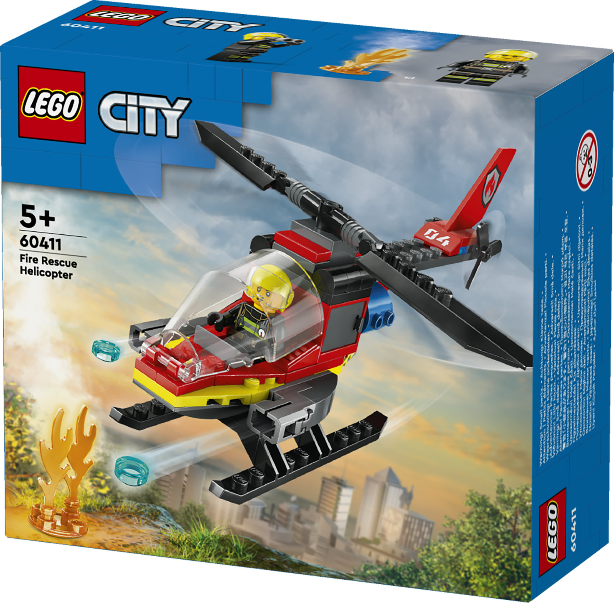 LEGO City 60411 Elicottero dei Pompieri, Veicolo Giocattolo con 2 Elementi Lancia-Acqua e Minifigure, Giochi per Bambini 5+