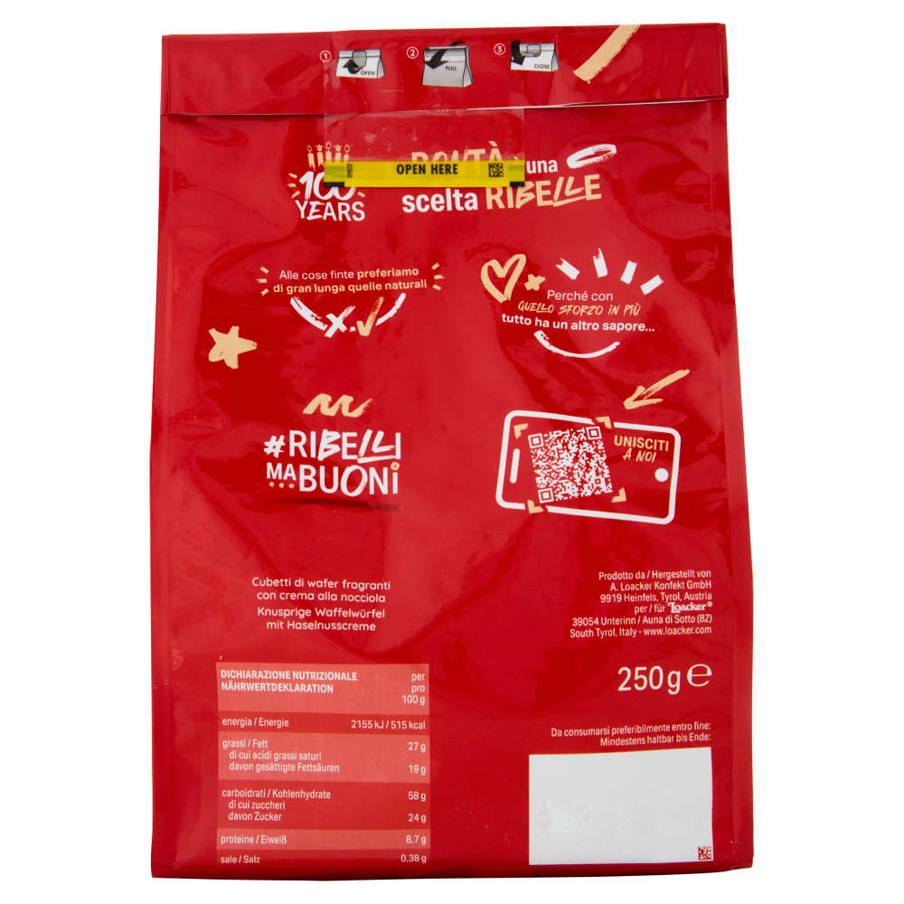 Loacker Quadratini Napolitaner Wafer con crema alle Nocciole 100% Italiane Wafers 250 g