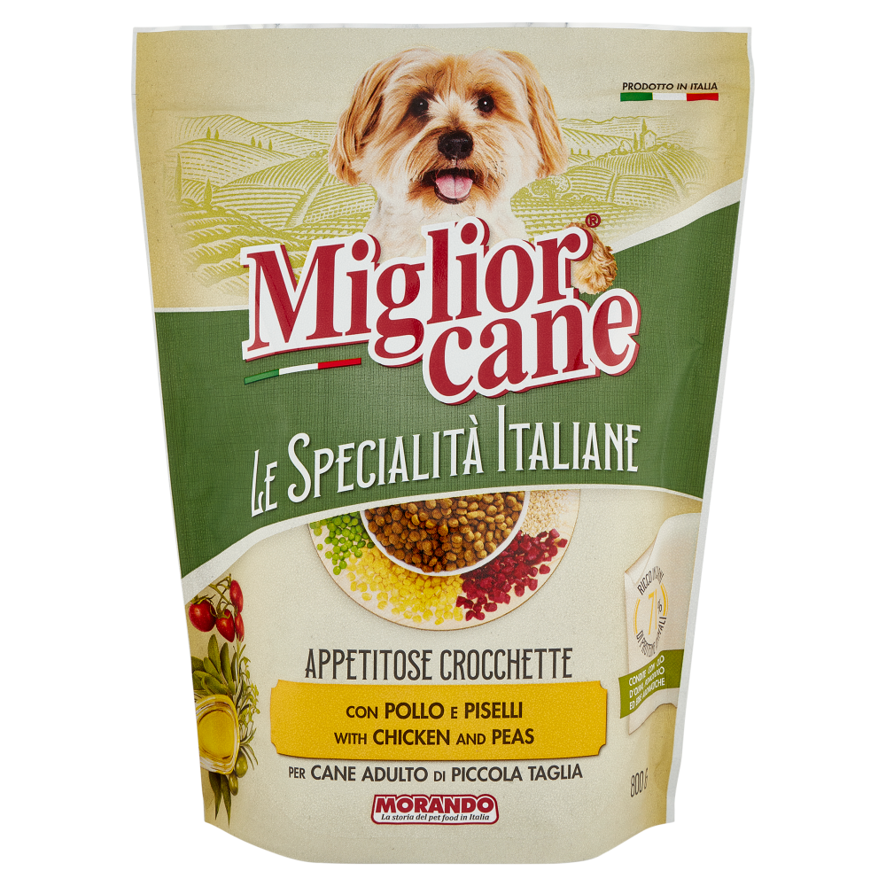 Migliorcane Le Specialità Italiane Crocchette Pollo, Piselli per Cane Adulto di Piccola Taglia 800 g