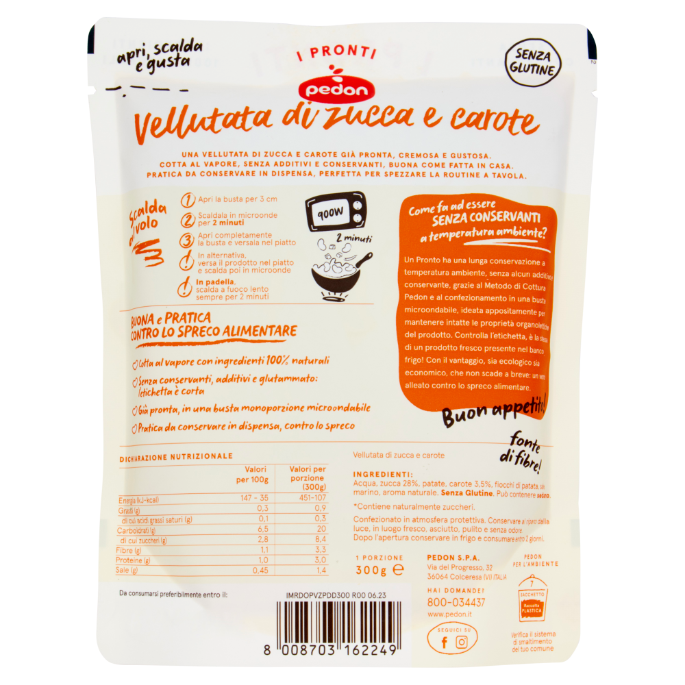 pedon I Pronti Vellutata di zucca e carote 300 g