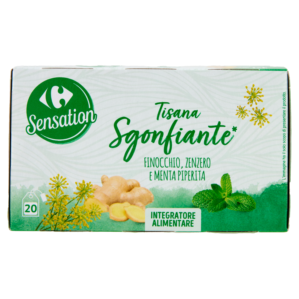 Carrefour Sensation Tisana Sgonfiante* Finocchio, Zenzero e Menta Piperita 20 x 2 g