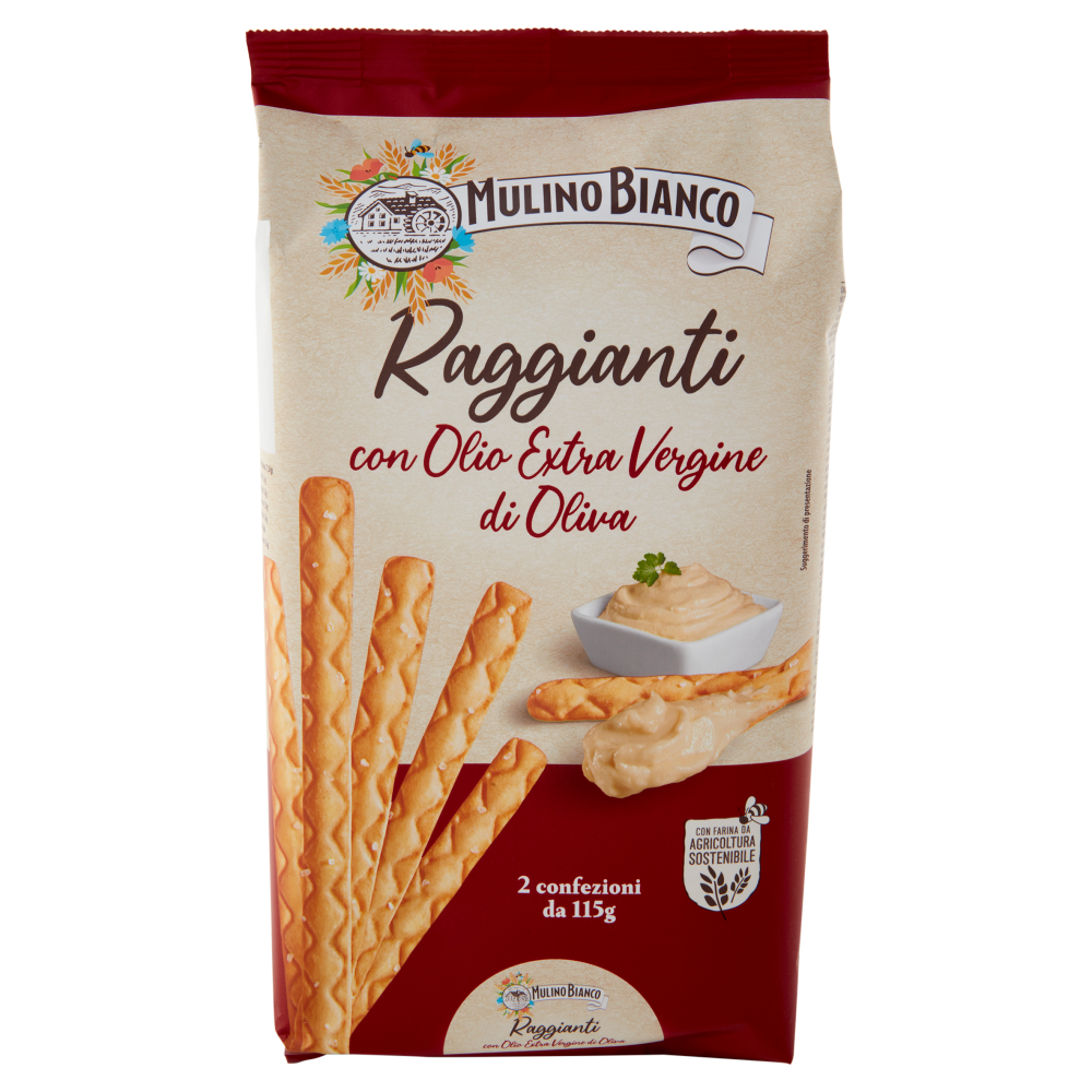 Mulino Bianco Raggianti Grissini con Olio Extra Vergine di Oliva con Farina Sostenibile 230g