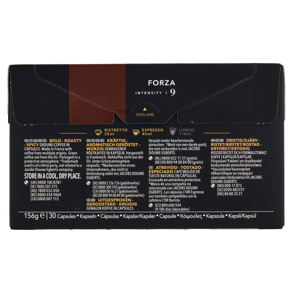 L'OR Forza 9- 30 Capsule Caffè Compatibili con Macchine Nespresso*® Original 156g