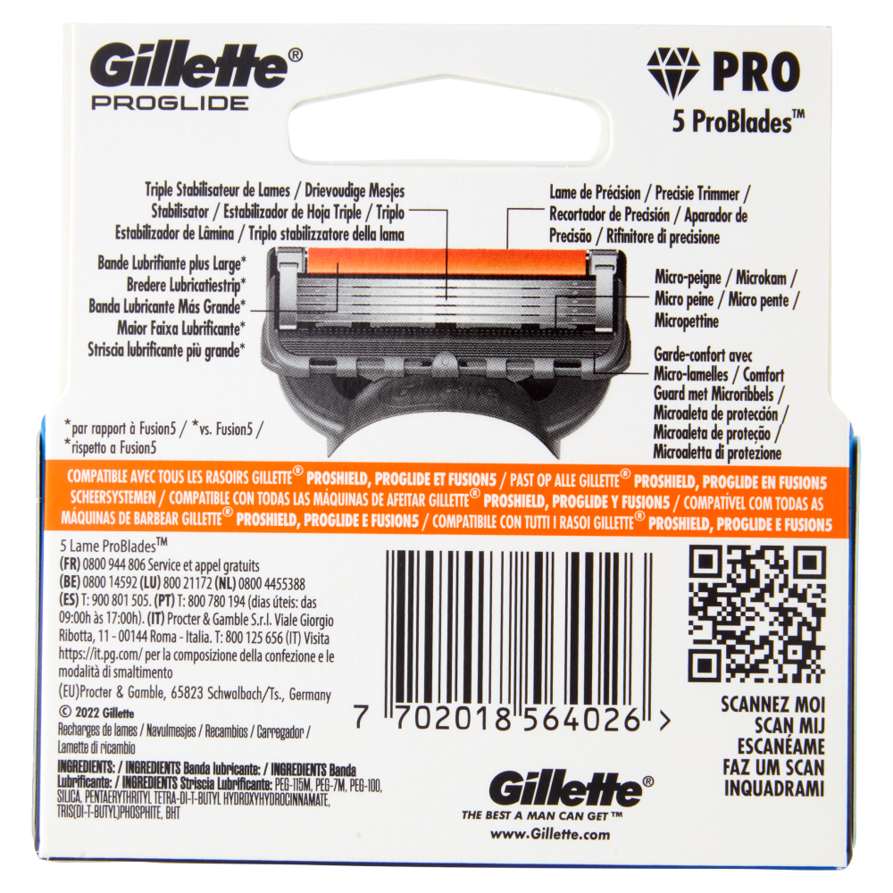 Gillette Proglide Lamette di ricambio per Rasoio da Uomo, 4 Ricariche