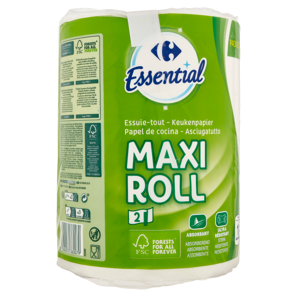 Carrefour Essential Asciugatutto Maxi Roll 2 veli 1 pz