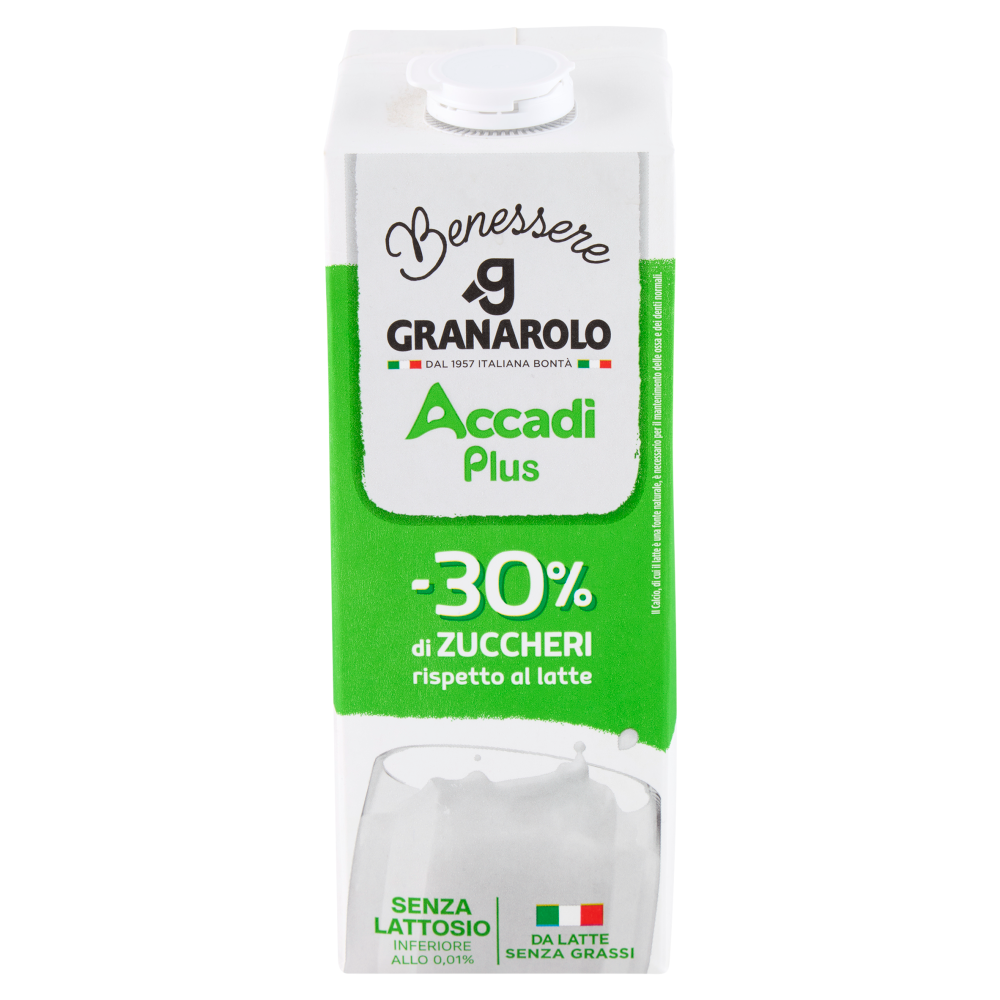 Granarolo Benessere Accadì Plus -30% di Zuccheri Senza Lattosio da Latte Senza Grassi 1 L