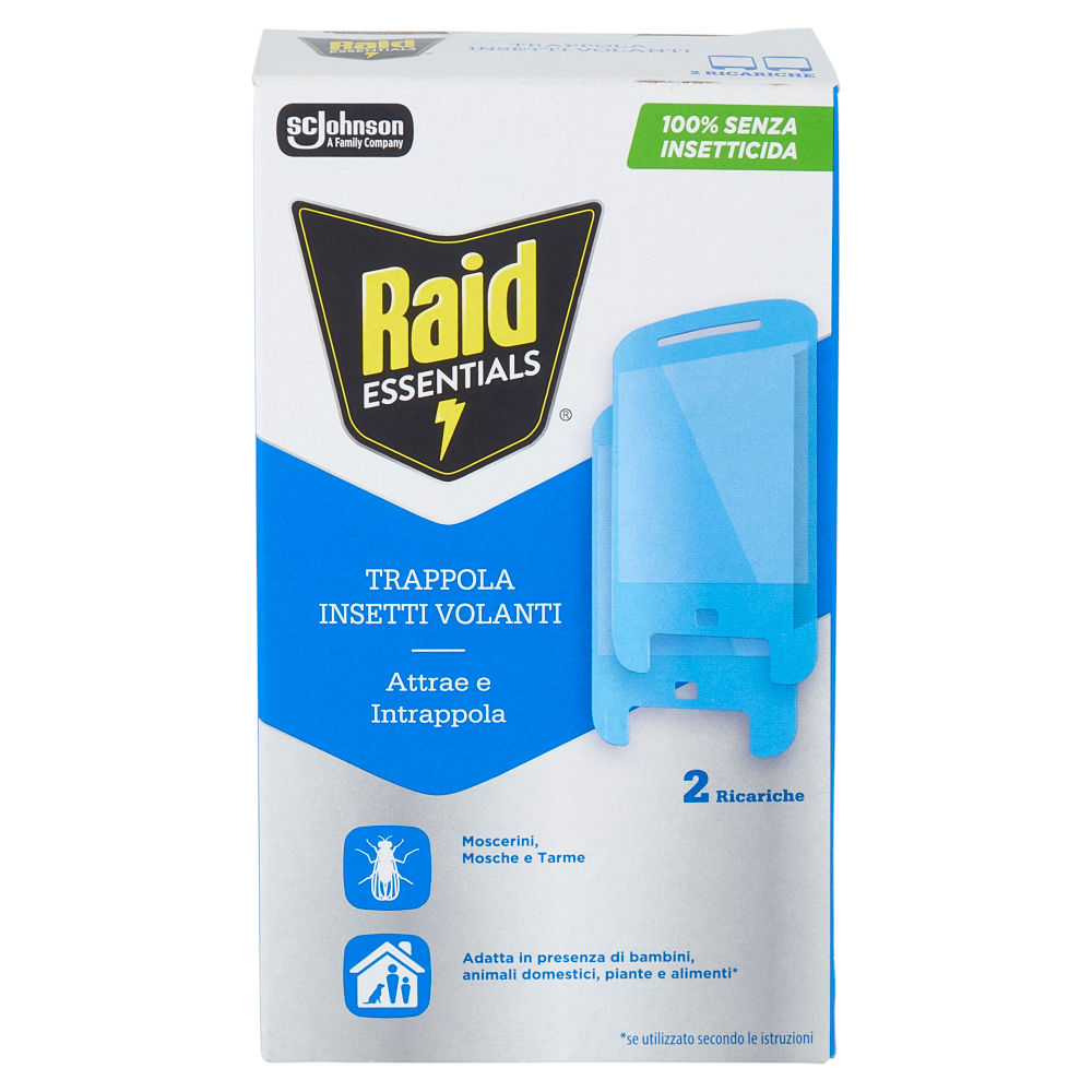 Raid Essentials Trappola Insetti Volanti; Moscerini, Mosche e Tarme, 100% Senza Insetticida, 2R