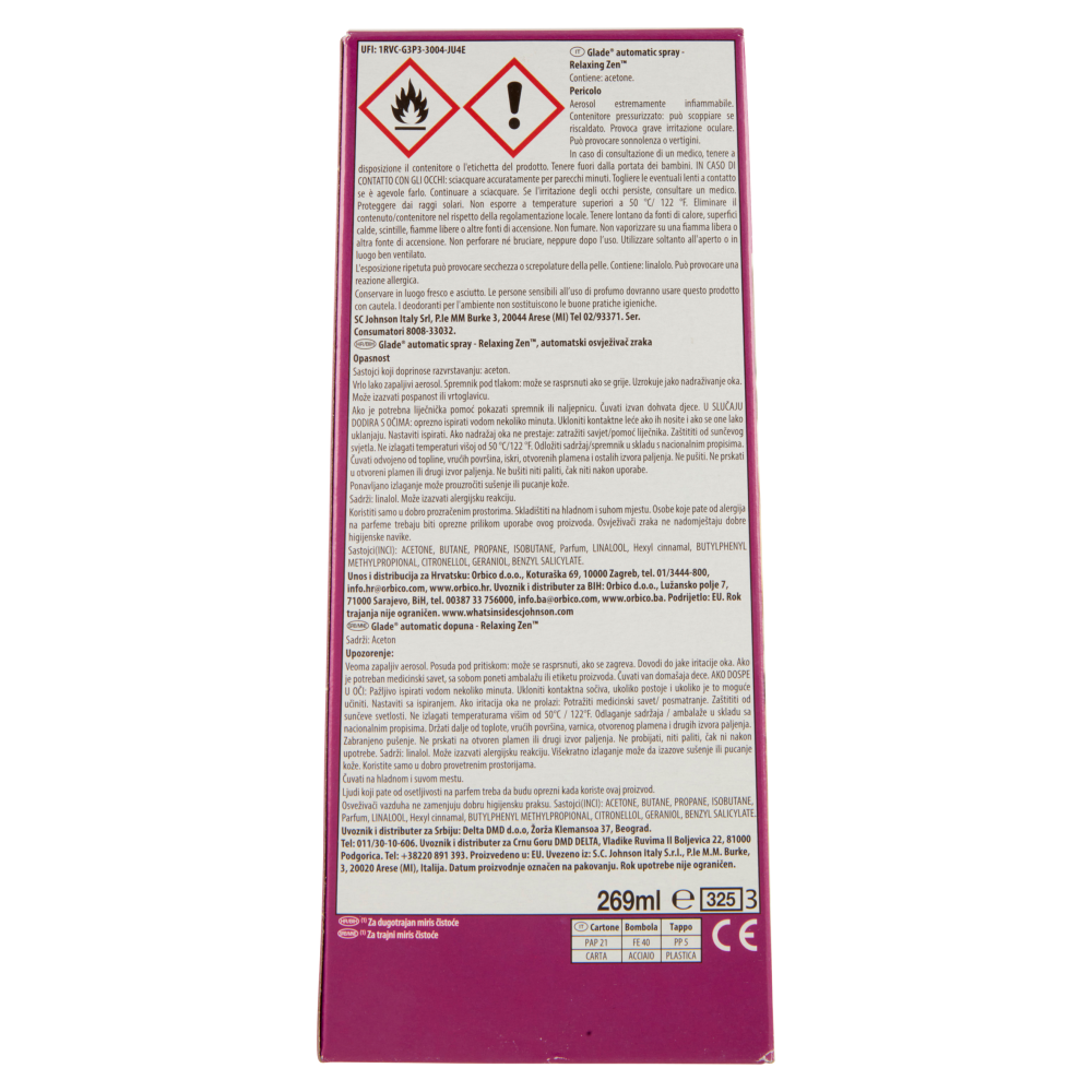 Glade Automatic Spray Base con Ricarica, Profumatore per ambienti, Fragranza Relaxing Zen 269ml