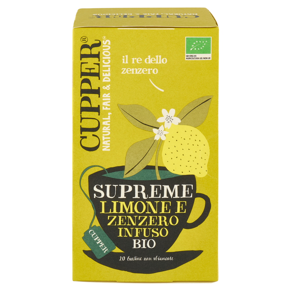 CUPPER Supreme Limone e Zenzero Infuso Bio, 20 bustine 50 g