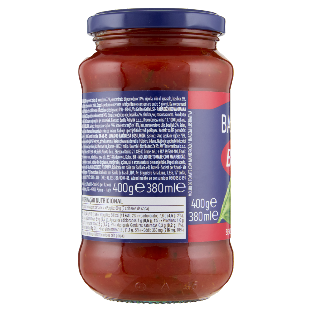 Barilla Sugo Basilico 100% Pomodoro e Basilico Italiani Condimento per Pasta 400g
