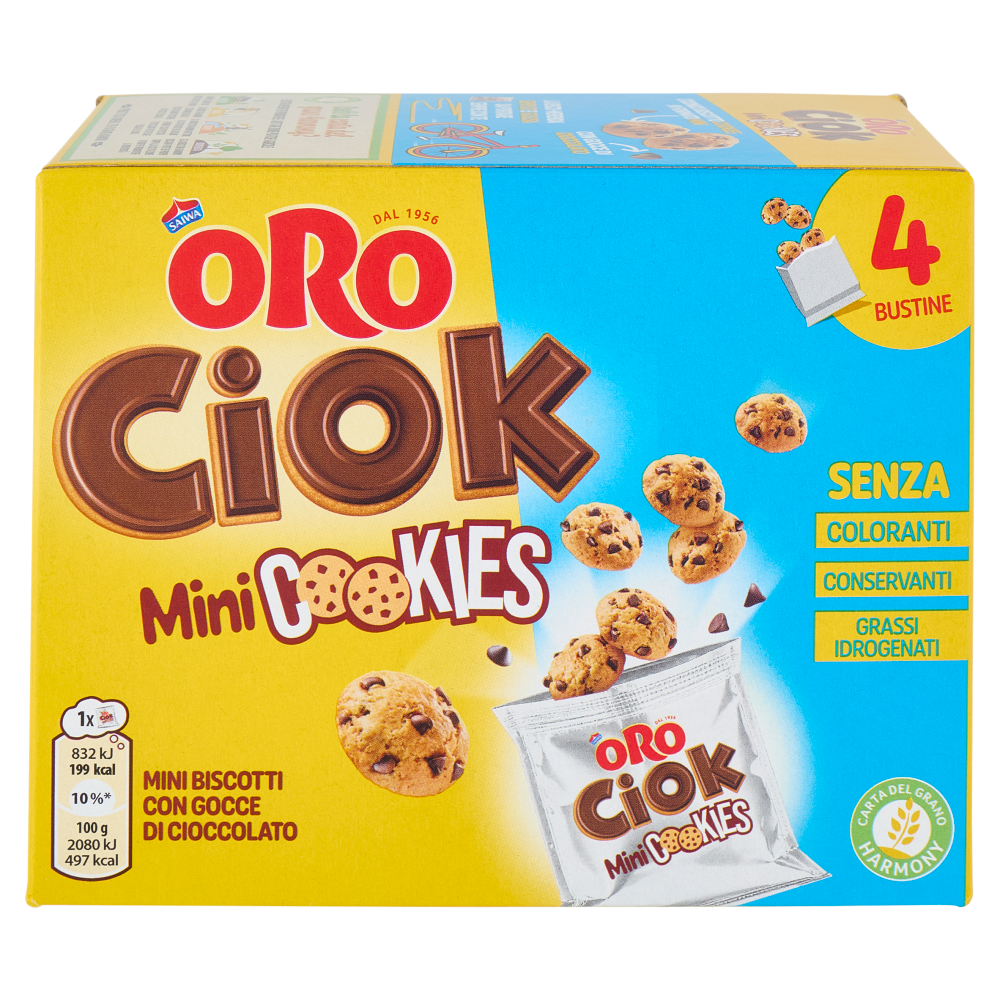 Oro Ciok Mini Cookies, mini biscotti con gocce di cioccolato - 160 g