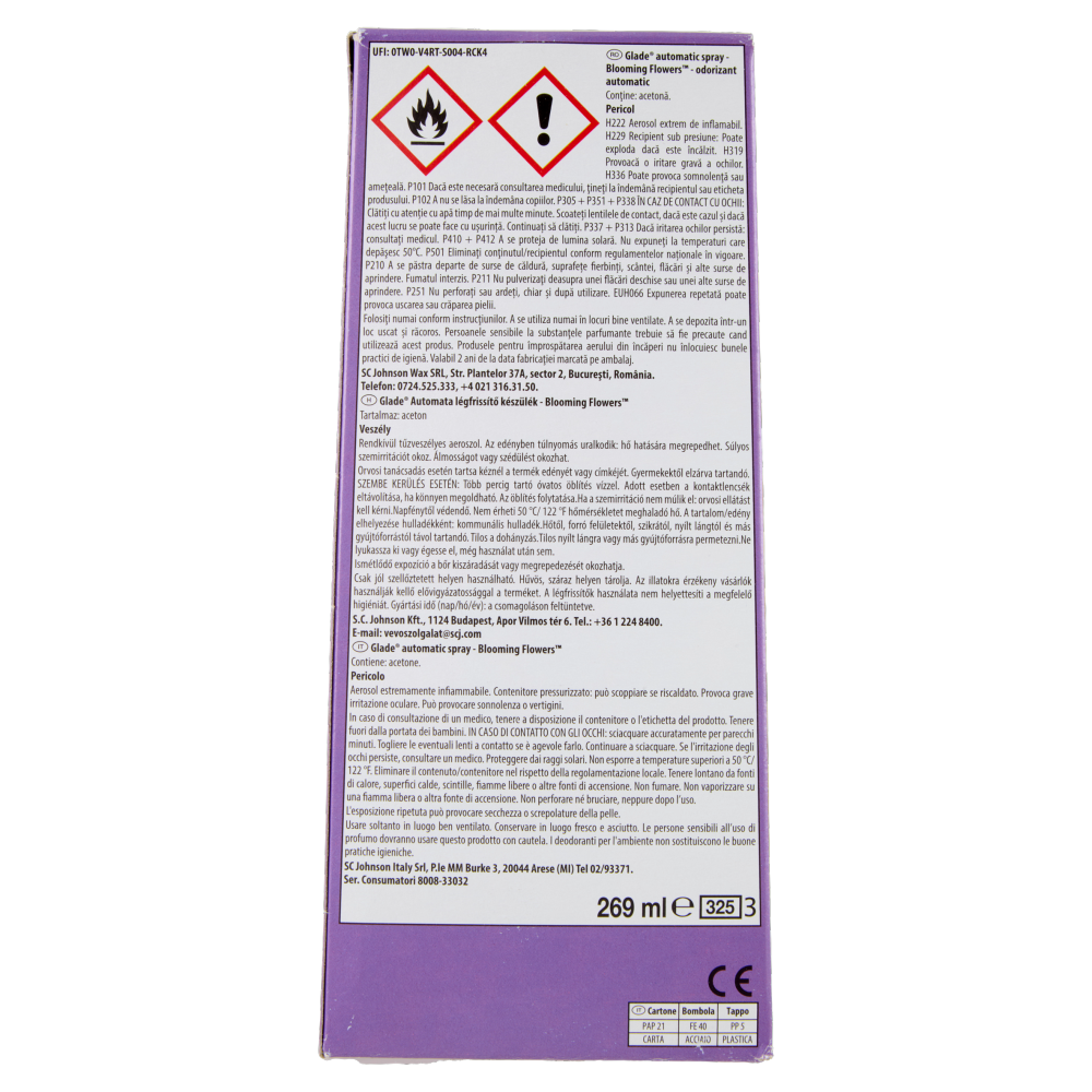 Glade® Automatic Spray Base, Profumatore per Ambienti, Fragranza Blooming Flowers Mimosa 269 ml