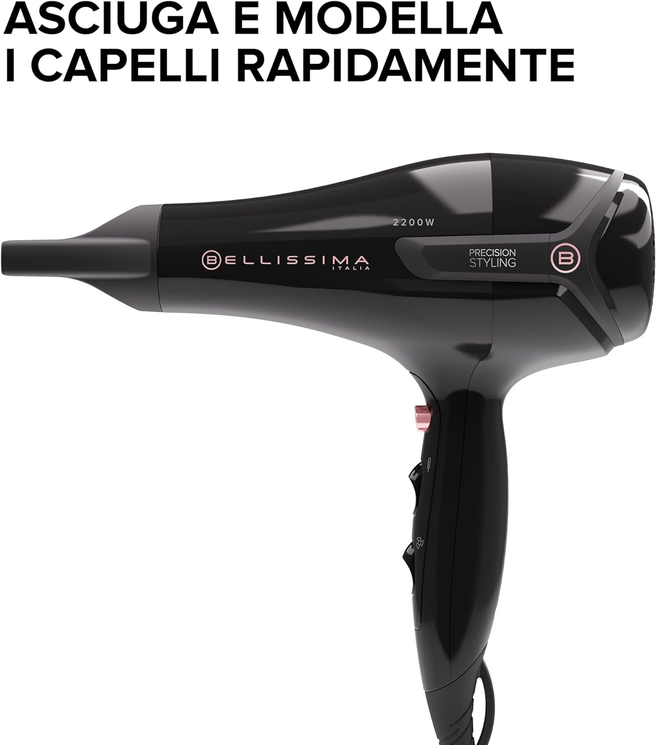 Bellissima Asciugacapelli S9 2200 Asciuga e Modella con Precisione, 2200 W, 8 Combinazioni Flusso d'Aria Temperatura, Beccuccio di Precisione, Colpo Aria Fredda