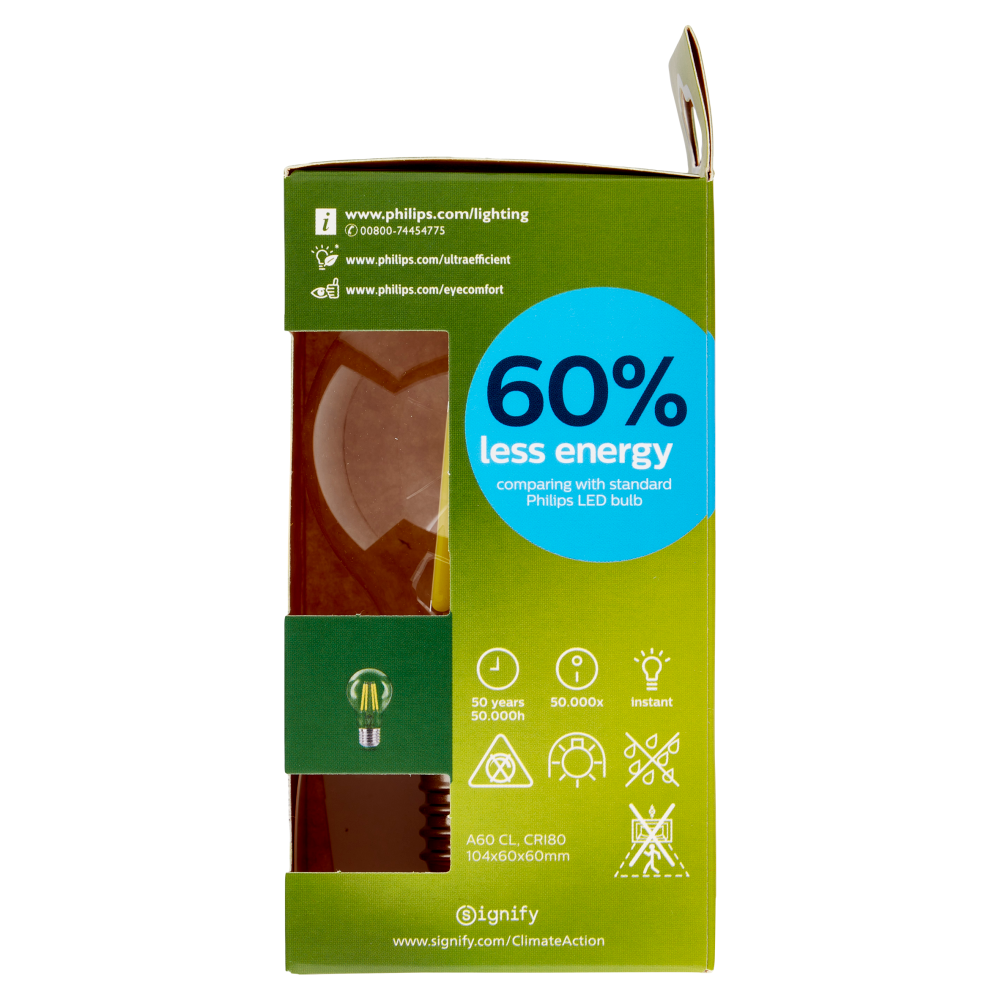 Philips Led Goccia Vetro Filamento 40W E27 4000K 